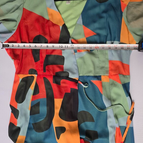 EUC ANTHROPOLOGIE Geo Wrap Maxi Dress Blue Motif Size 1X - Picture 12 of 13